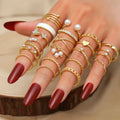 New Fashion 22pcs Geometric Gold Love Heart Peal Rings Set for Women Jewelry Set Oil Drop Butterfly Finger Rings