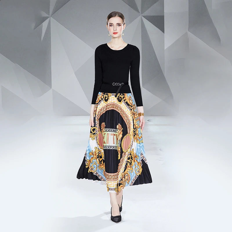 Women's Bohemian Chiffon Ruched Knee-Length Dresses Autumn Winter Long Sleeve Elegant Vintage Versatile ODM