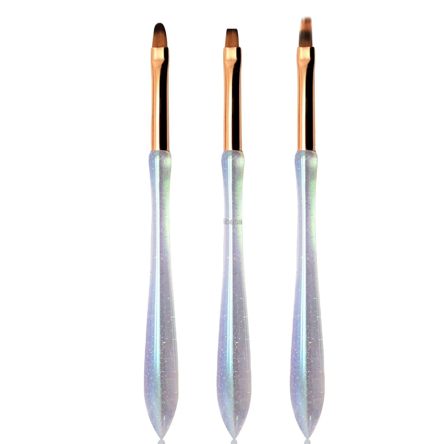 Hot Sale Transparent Acrylic Handle Nylon Hair Luxury Professional 3Pcs Ombre UV Gel Flat Oval Crimped Nail Art Brush Sets
