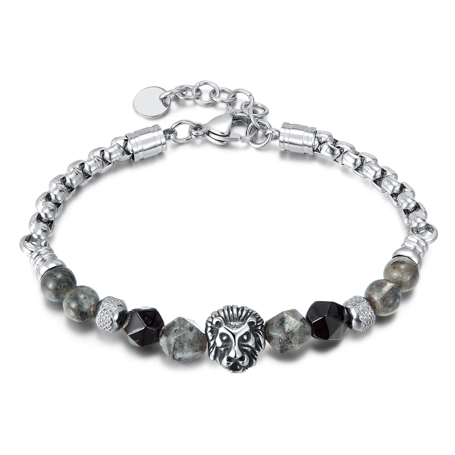 Vintage Men Jewelry Stainless Steel Natural Stone lion Head Chain Bracelet