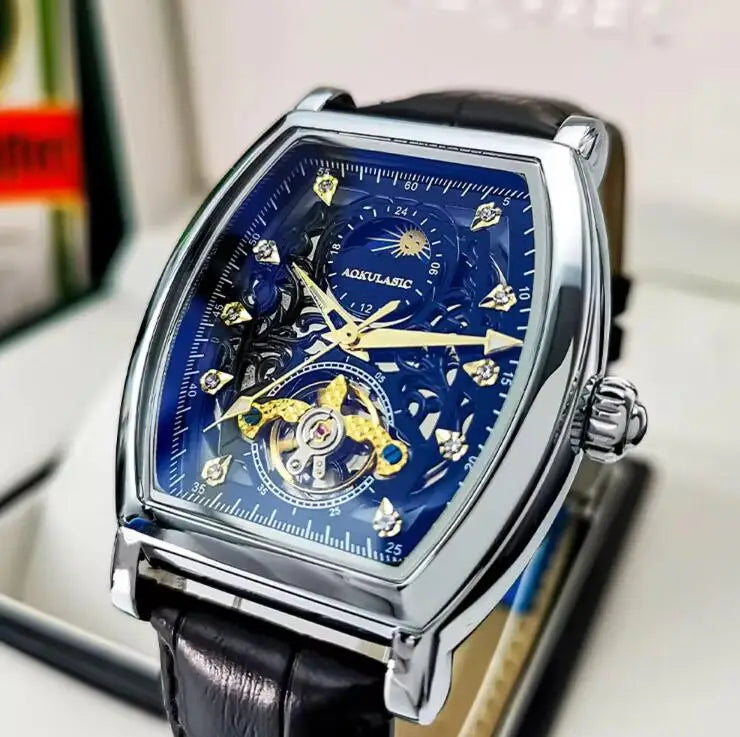 MECHANICAL WATCH AOKULASIC Luxury Brand Mechanical Wristwatch Men's Fashion Bucket Watch Hollow-out Transparent Clock Reloj