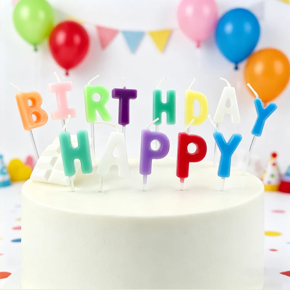 New Design13 Ct Pastel Rainbow Happy Birthday Letter Candles Picks Alphabet Cake Topper Candles for Party & Treats