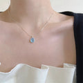 Fine Silver 925 Sterling Necklace  Aquamarine Pendant Necklace Women