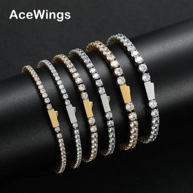 SB053 3mm 4mm 5mm Gold Plated Zircon Stainless Steel Tennis Chain Bracelets with Spring Ring Clasps Men and Women Fashion