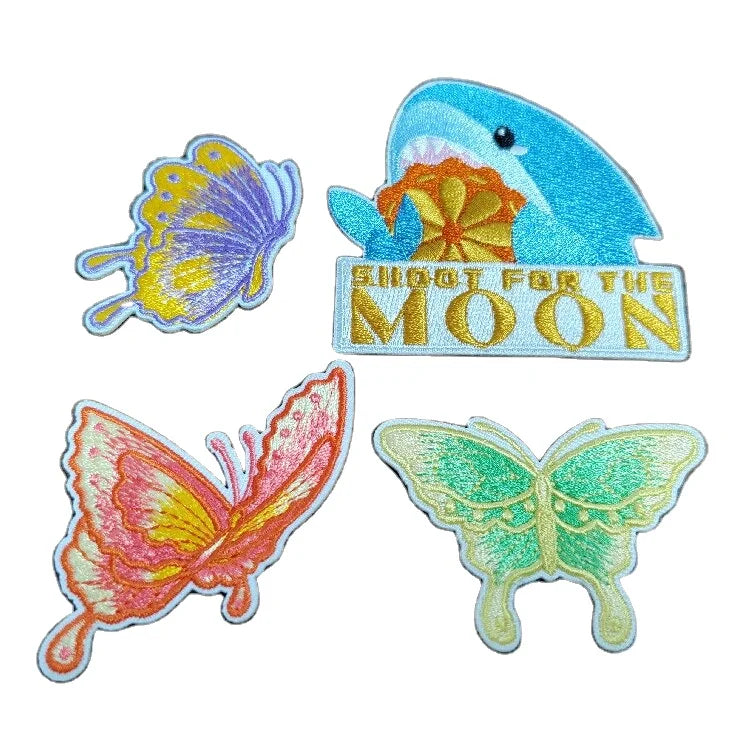 Custom Logo Pattern Embroidered Chenille Fabric Patches Iron-On Backing for Clothing Cap Decoration Customized Cartoon Design