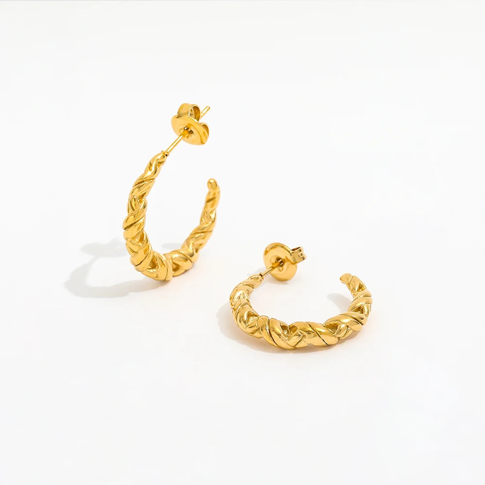 JOOLIM High End 18K Gold Plated Twist Ox Horn C Hoop Earrings Jewelry Stainless Steel for Women