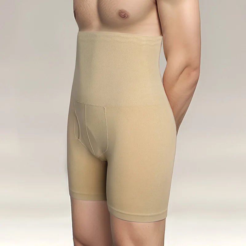 European American Large Size Men's Seamless High-Waisted Five-Quarter Pants Cross-Border Body Shapers Tummy Knitted Slimming