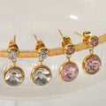 Ins Style 18k Gold Plated Stainless Steel Multi Color CZ Charms Dangle Stud Earrings Jewelry