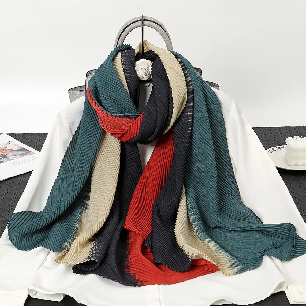 New Women Fashion  Muslim Ruffled Scarf Patchwork Color Crash Shawl Chiffon Frame Scarf Solid Color Shawls Wraps Muffler Islam