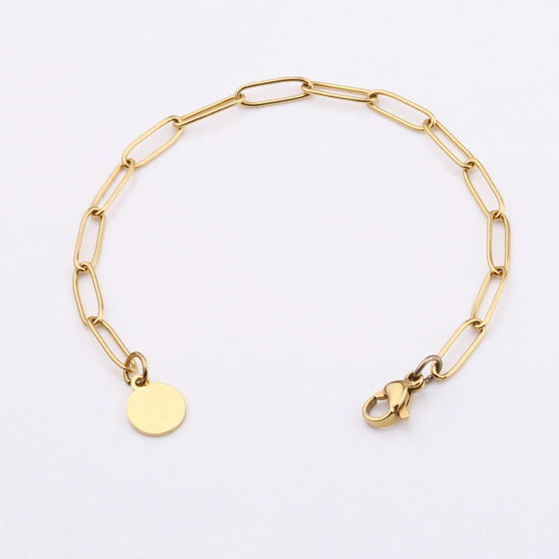 Minimalist Gold Plated Big Link Chain 8mm Disc Stainless Steel Geometric Paper Clip Chain Bracelets for Women