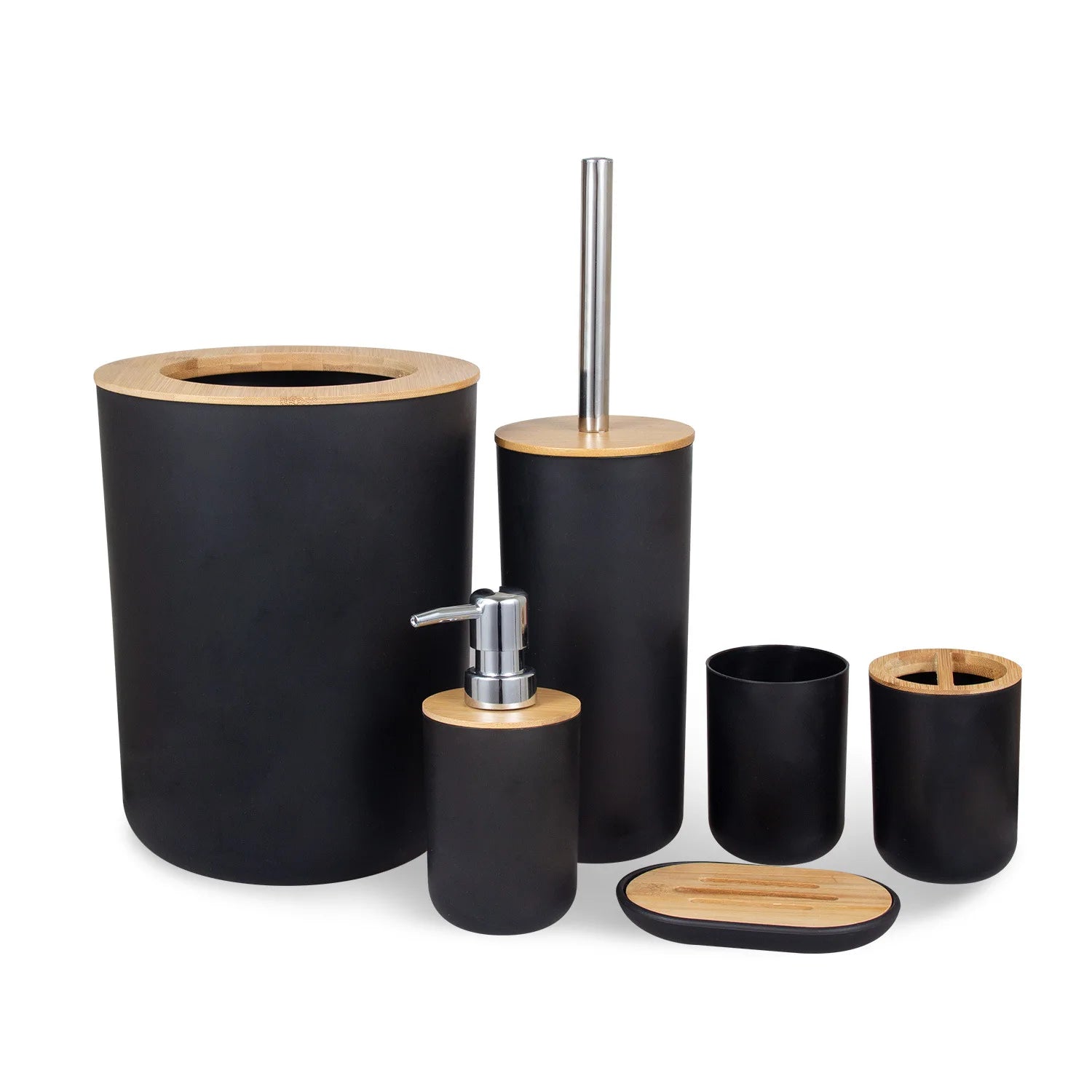 Toilet Washroom Bathroom Set 6 Pcs Plastic Toothbrush Holder Soap Dispenser Toilet Brush Trash Can Hot Sale Customized