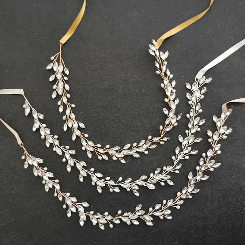 SLBRIDAL 3 Colors Wired Crystal Rhinestone Freshwater Pearls Wedding Jewelry Headband Bridal Hair Accessories Women Headdress