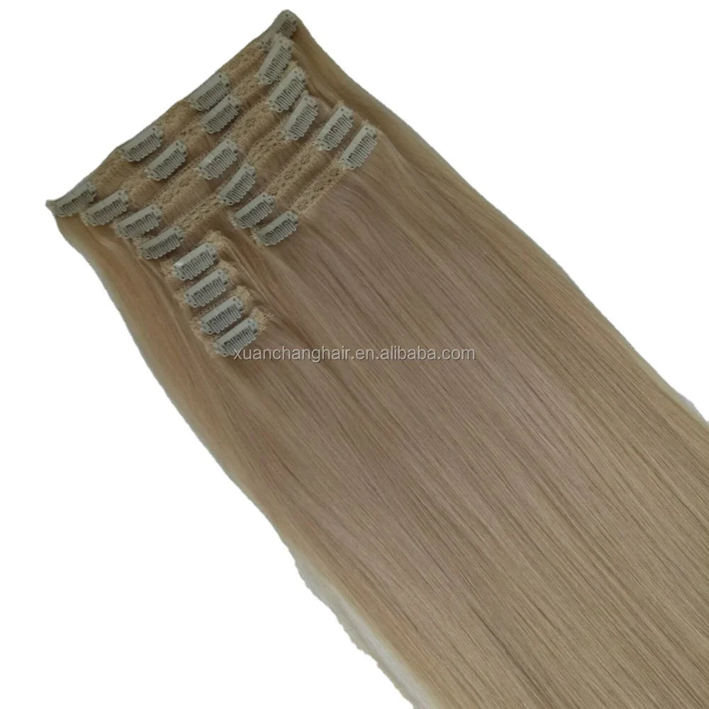 Wholesale Factory Supplier Indian Remy 100% Human Hair Clip-in Extensions Double Drawn