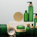 30g 50g 100g Eco Friendly Green Frosted Glass Cosmetic Packaging Set with Bamboo Cap Dropper Bottle Pump Bottle Jar Wholesale