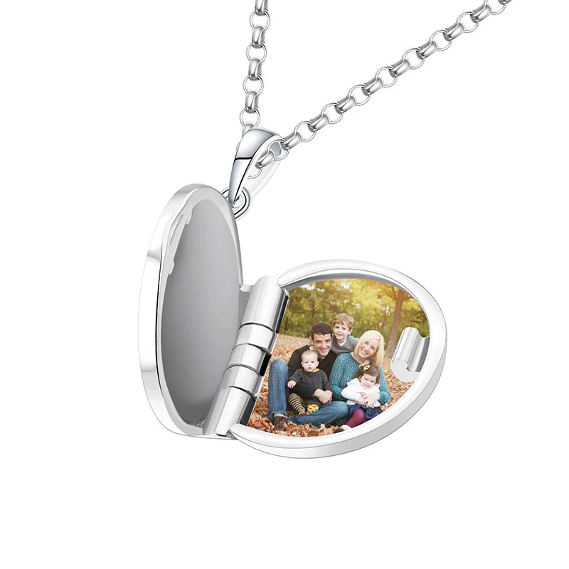 Women'S 925 Silver Rhodium Plated Photo Locket Choker PendantFashion Jewelry 925 Silver Round Locket Necklace Pendant