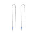 Fine Jewelry 925 Sterling Silver Long Tassel Pearl Earrings Women Fashion Baguette Square Gemstone Drop Earrings