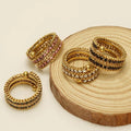 Creative New Stainless Steel Gold Plated Full Diamond Multi Layer Ring for Women