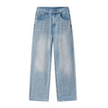 Men's Classic Design Straight Leg Denim Pants with Zip-fly and Button Closure Waist Breathable and Durable Blue Jeans
