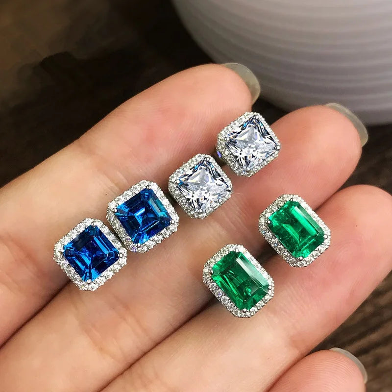 Classical Square Stud Earrings for Men and Women 6 Colors Gold Plated Simple Zircon Design Allergy-Free and Non-Fading