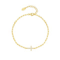 Wholesale Factory Fashion Jewelry 925 Sterling Silver Cross Charm Zircon Paper Clip Chain Gold Plated Bracelets for Women