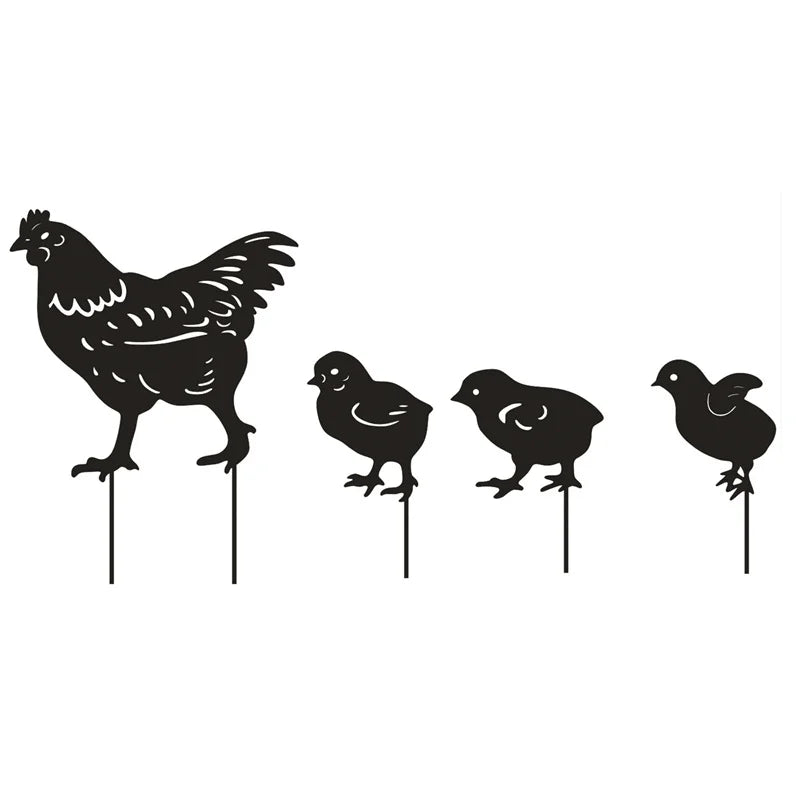 Garden Hen Chick Metal Cutout Decoration Creative Garden Chicken Family Card Garden Lawn Chicken Decoration
