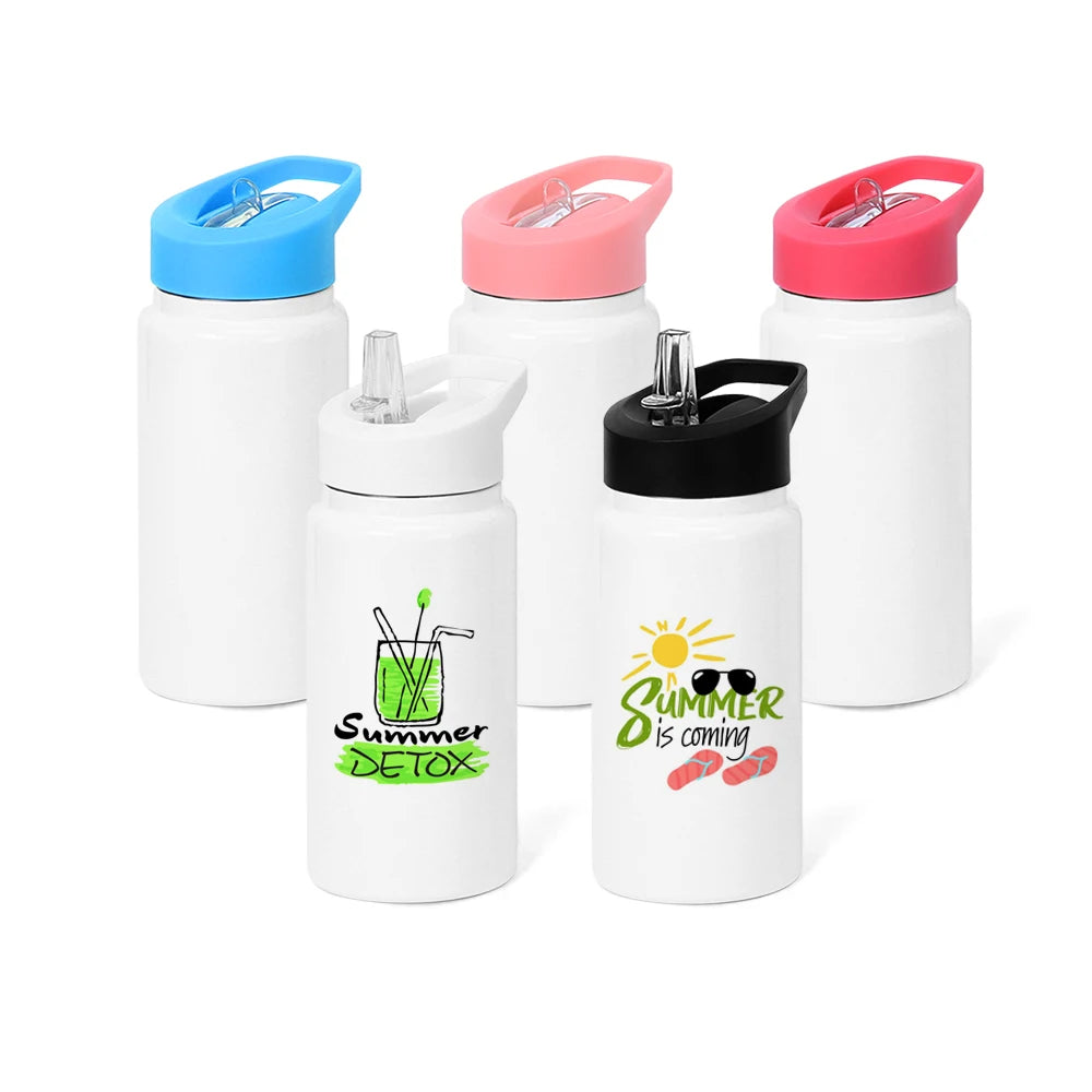 Custom Logo 420ml Double Wall Stainless Steel Vacuum Insulated Double Wall Kids Water Bottle With Straw and Handle for Outdoor
