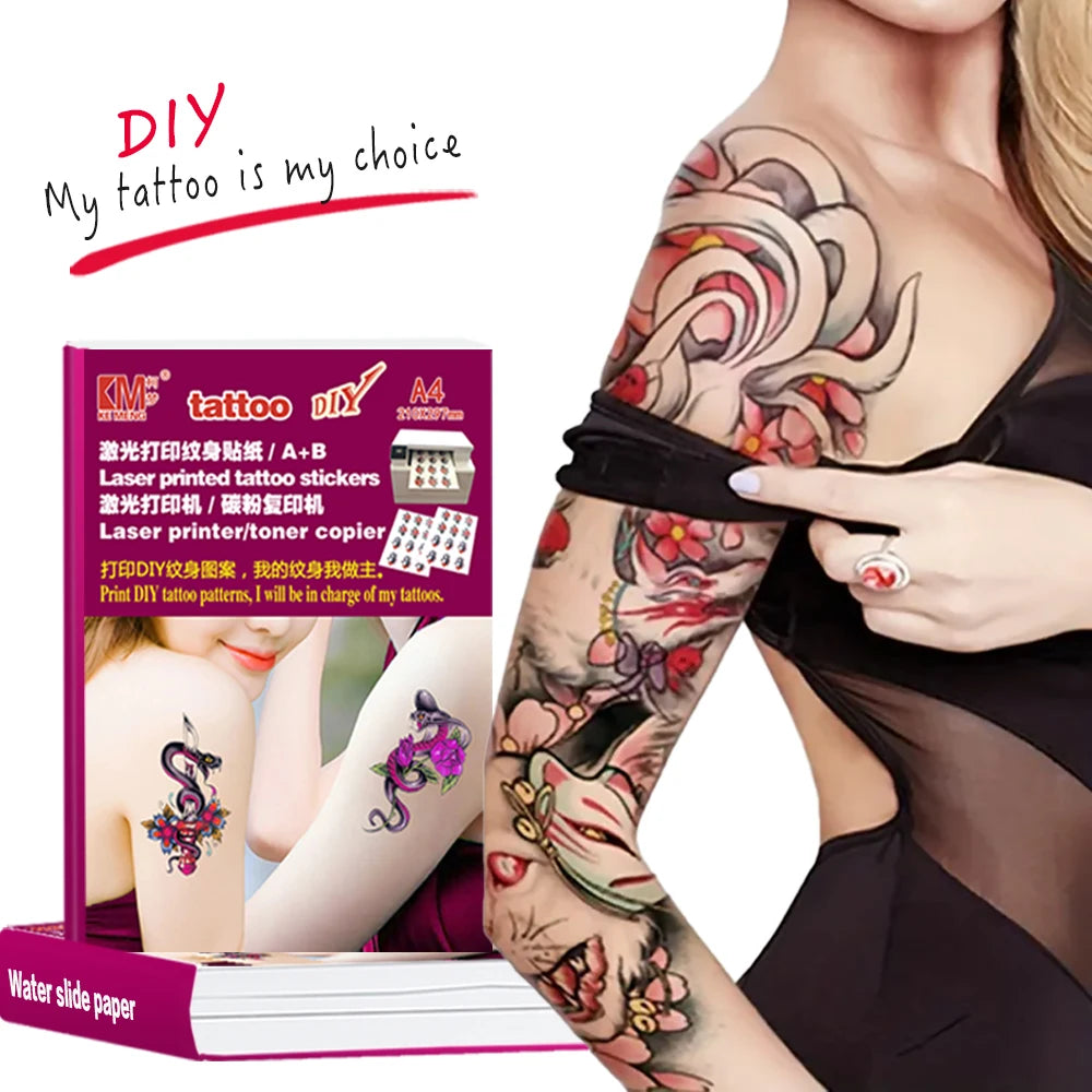 2024 New KeMeng A4 Size DIY Laser Printer Invisible Film Non-reflective Waierslide Decal Paper Arm Temporary Tattoos Stickers