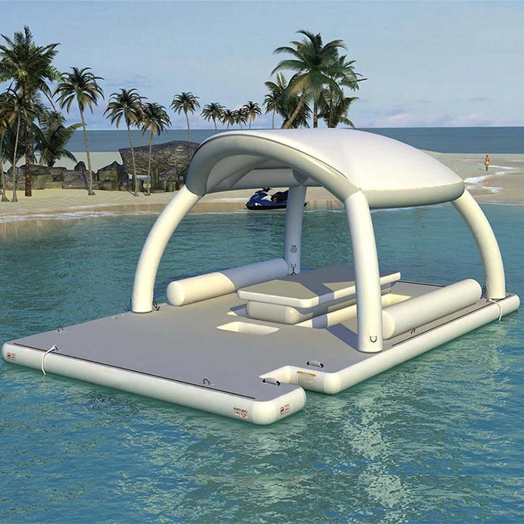 Inflatable Drop Stitch PVC Platform Dock Water Play Equipment Floating Island Bar Dock Platform with Tent for Water Party
