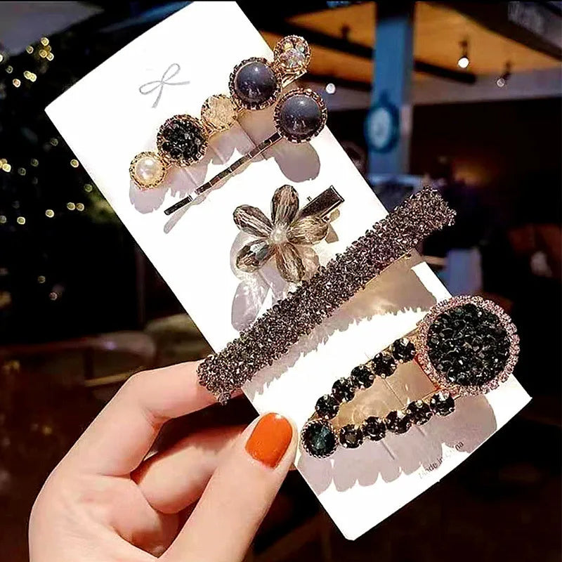 Women Pearl Flower Hairpins Vintage Long Barrettes Crystal Flower Hair Clip for Girl Hair Accessories Hair Clips