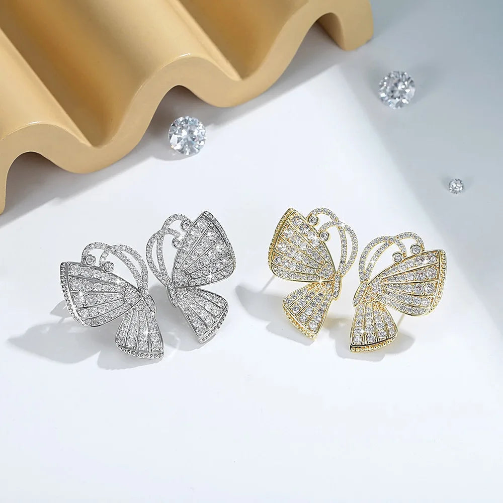 2025 Latest Exquisite Luxury High-End Copper Zircon Butterfly Stud Earrings Trendy Jewelry for Women Gift