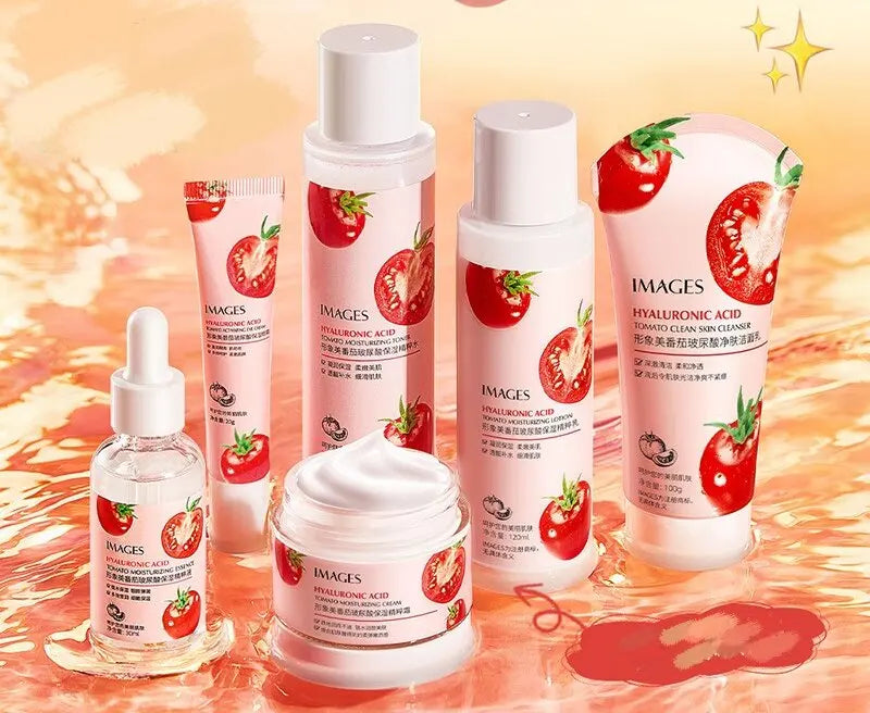 Hot Selling 6pcs Set Natural Organic Tomato Extract Skin Toner Hyaluronic Acid Moisturizing Skin Care Set