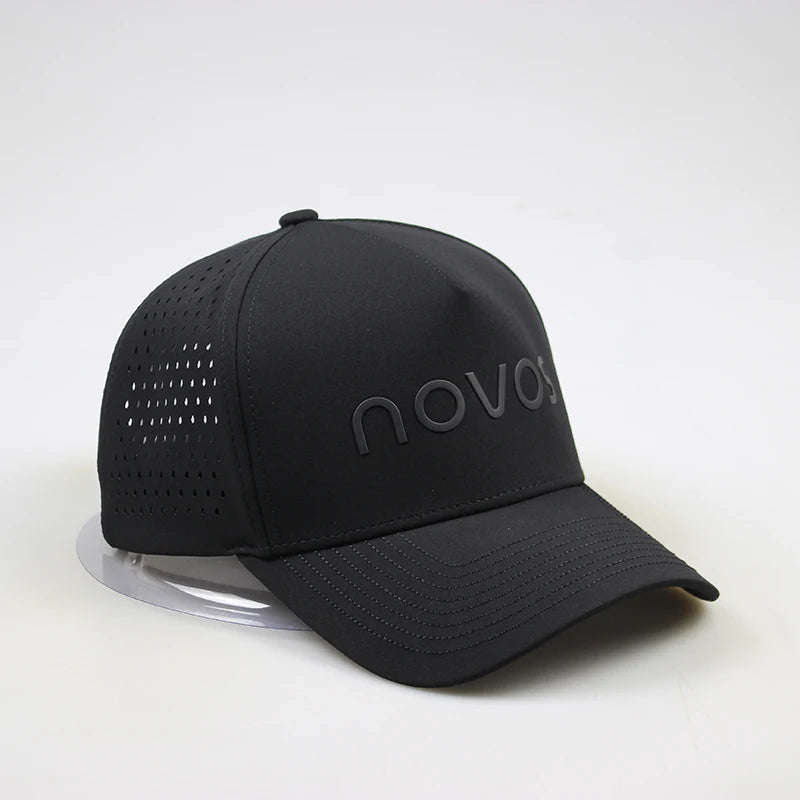 Custom 5 Panel Jersey Terry Polyester Golf Baseball Cap Sporty Style with Laser Cut Fruit Pattern and Waterproof PVC Patch Logo