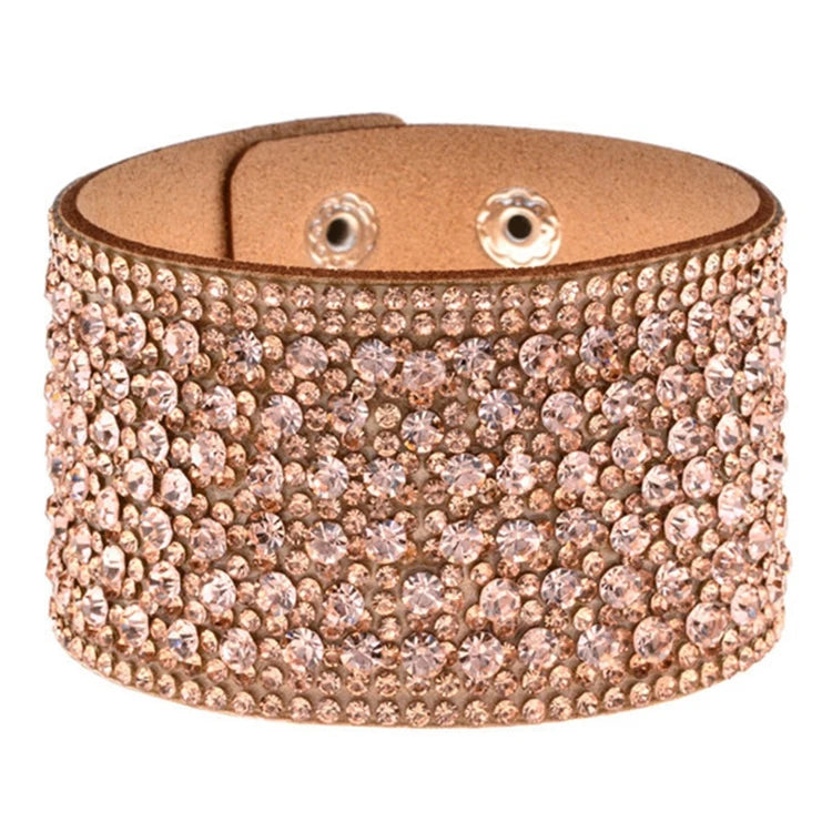 ZQ-34 Wholesale Fashion Handmade Wide Hand Jewelry Women Velvet Crystal Rhinestone Diamond Button Bangle Bracelet