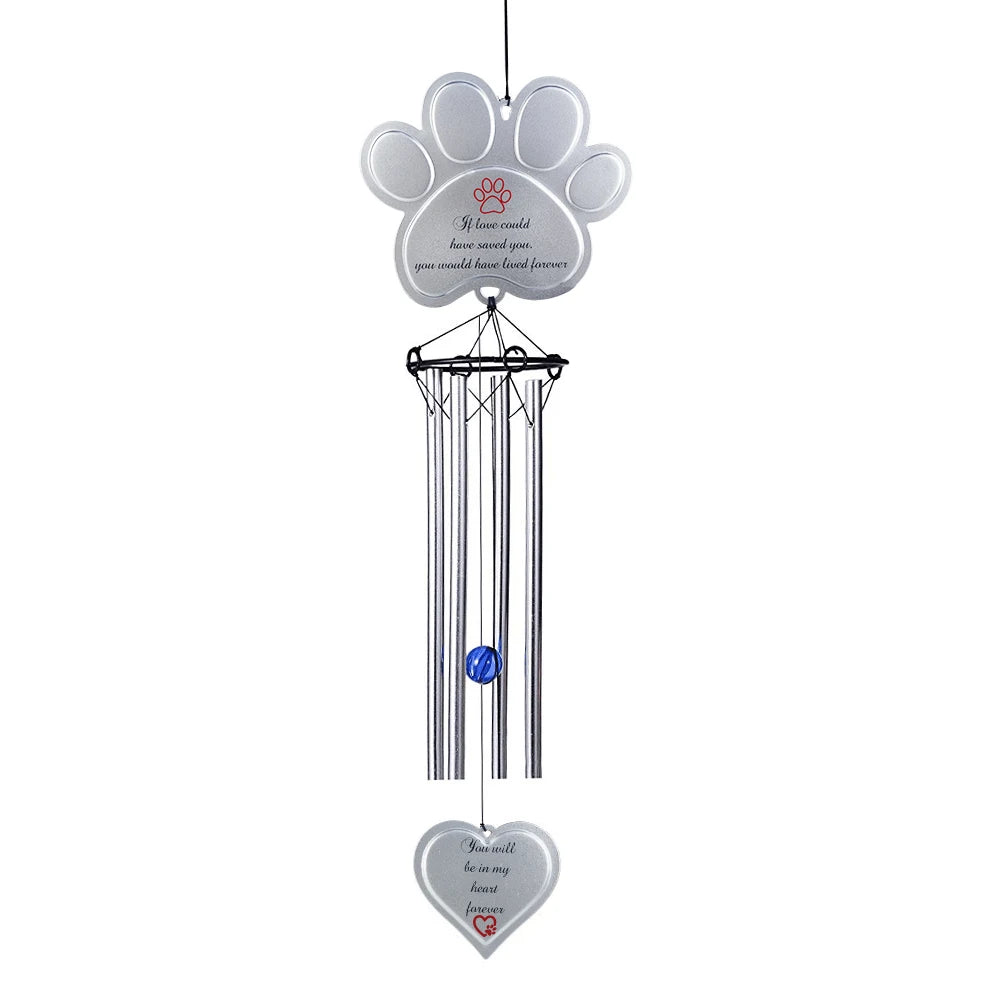 Pet Memorial Wind Chime Paw Heart-Hand-painted Floral Design Chinese New Year New Year Decor for Gardens/Yards Memorial