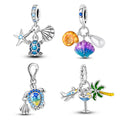925 Sterling Silver Turtle Coral Shell Starfish Ocean Charms Zircon-Incanced Fine Pendants for Women's Party Gift Jewelry