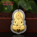 Certified Gold Inlaid With Jade Large Guanyin Buddha Gemstone Men And Women Couples 4D Hetian Jade Gold Factory Wholesale