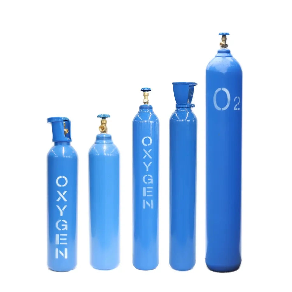 TPED ISO Blue Colour 2-50L 150bar High Pressure Oxygen O2 Seamless Gas Cylinder with Valve QF-6A Plastic Handle Steel Cap China