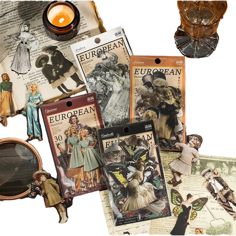 30 Stickers Per Pack Modern Time Series Vintage Characters Handbook Decorative Materials Stickers 4