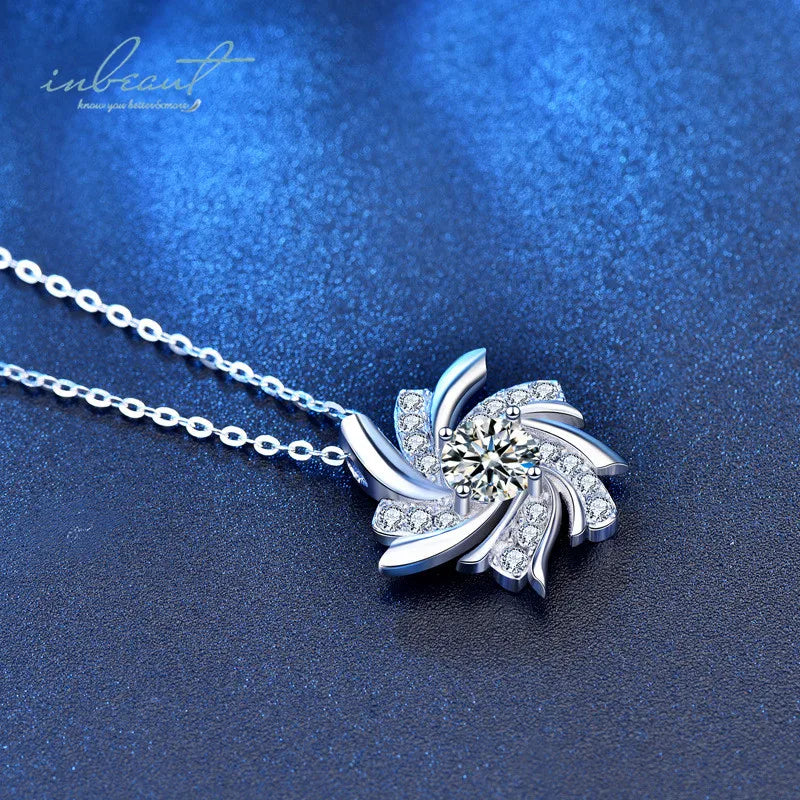 Silver 925 Original 1 Carat Diamond Test Past Brilliant Cut D Color Moissanite Windmill Pendant Necklace for Women Fine Jewelry
