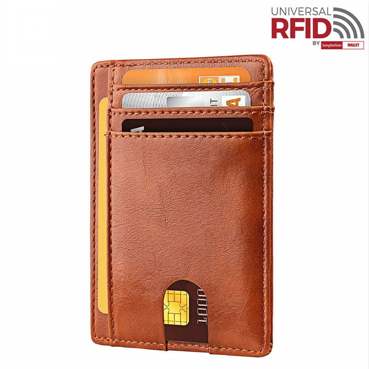 Customized Embossing Front Pocket PU Leather Card Holder ID Window Luxury Credit Slim Wallet for Men and Women