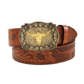 Wholesale Custom Fancy Western  Pu Leather Belt Cowboy Design Bull Zinc Alloy Buckle Belt for Men and Women