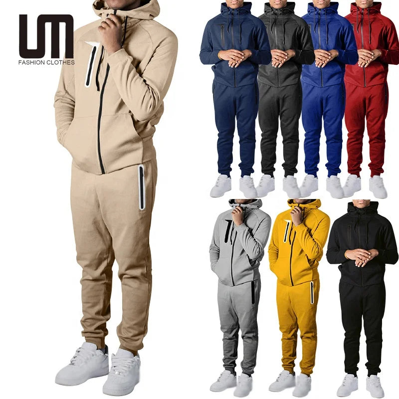Custom Logo Autumn Men s Sportswear Tracksuit Sets Zipper Hooded Sweatshirt Sweatpants Jogging Sport Sets