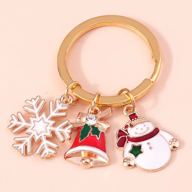 20 Models Enamel Christmas Bells Stocking Tree Deer Santa Claus Snowman Candy Cane Pendant Key Ring Bag Backpack Car Key Chain