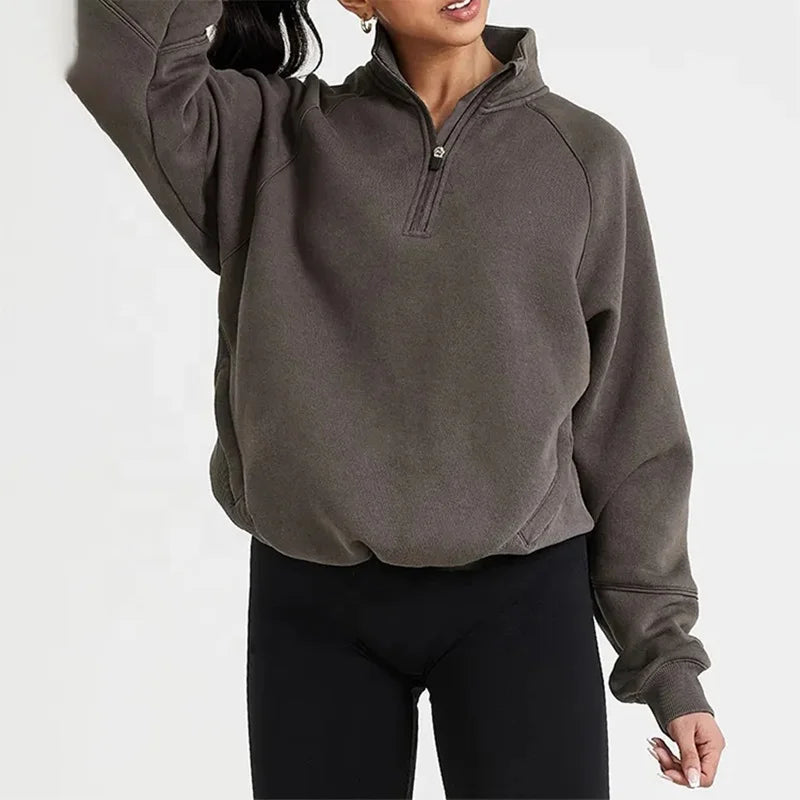 Custom Casual 1/4 Zipper Workout Jumper Cotton Fleece Quarter Zip Sweatshirts Pullover Women