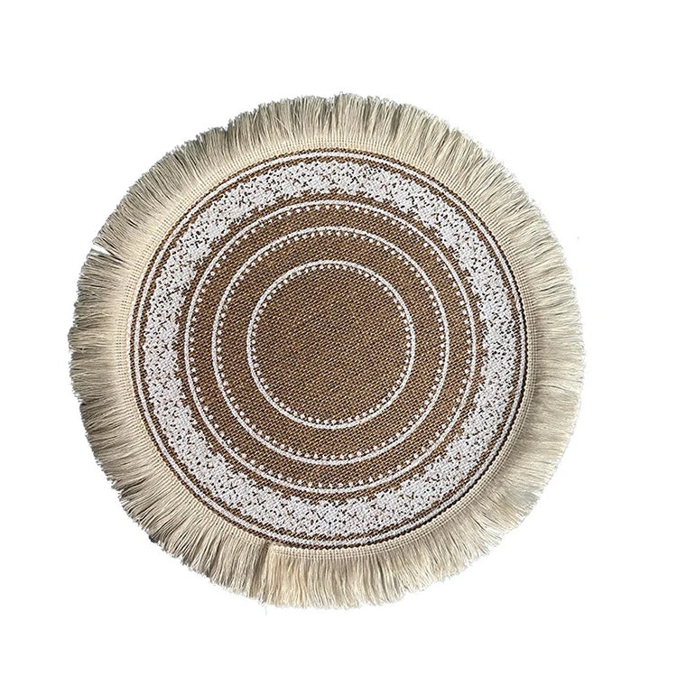 Wholesale Photography Props Round Large Hotel Home Restaurant Kitchen Desktop Linen Woven Boho Placemat With Tassel Macrame