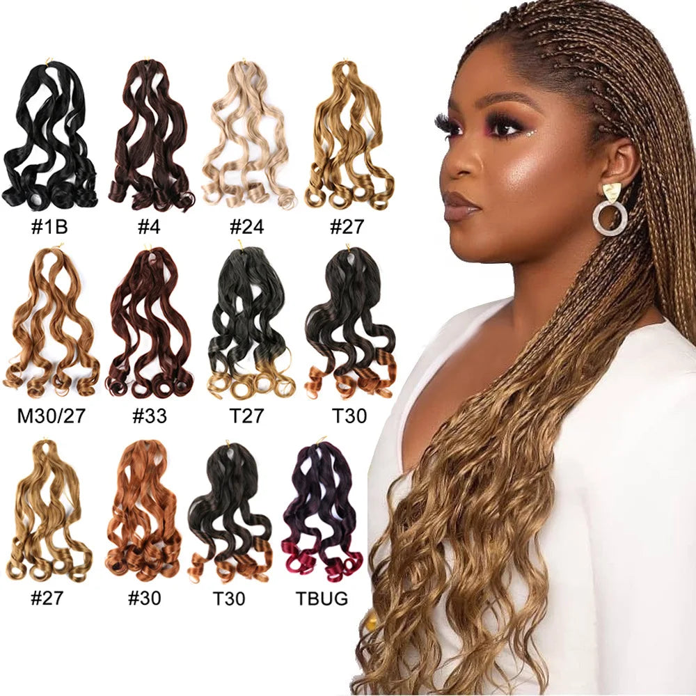 22inch Bundles Spiral Curl Wavy Hair Braids Synthetic Braiding French Curls Loose Deep Wave Bundles Crochet Braids Hair