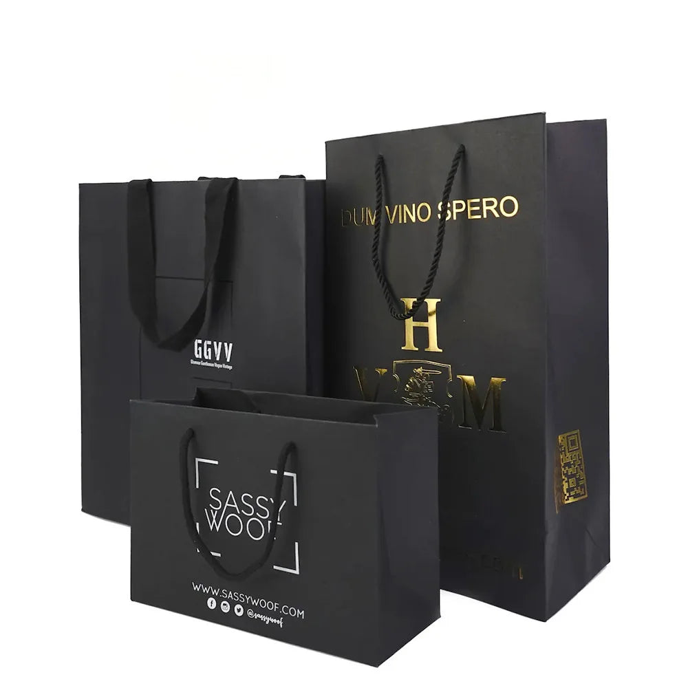 Custom Hande Made Printed Paper Shopping Bags for Packaging Art Paper Clothing Packaging Custom Brand Logo Black Paper Bag