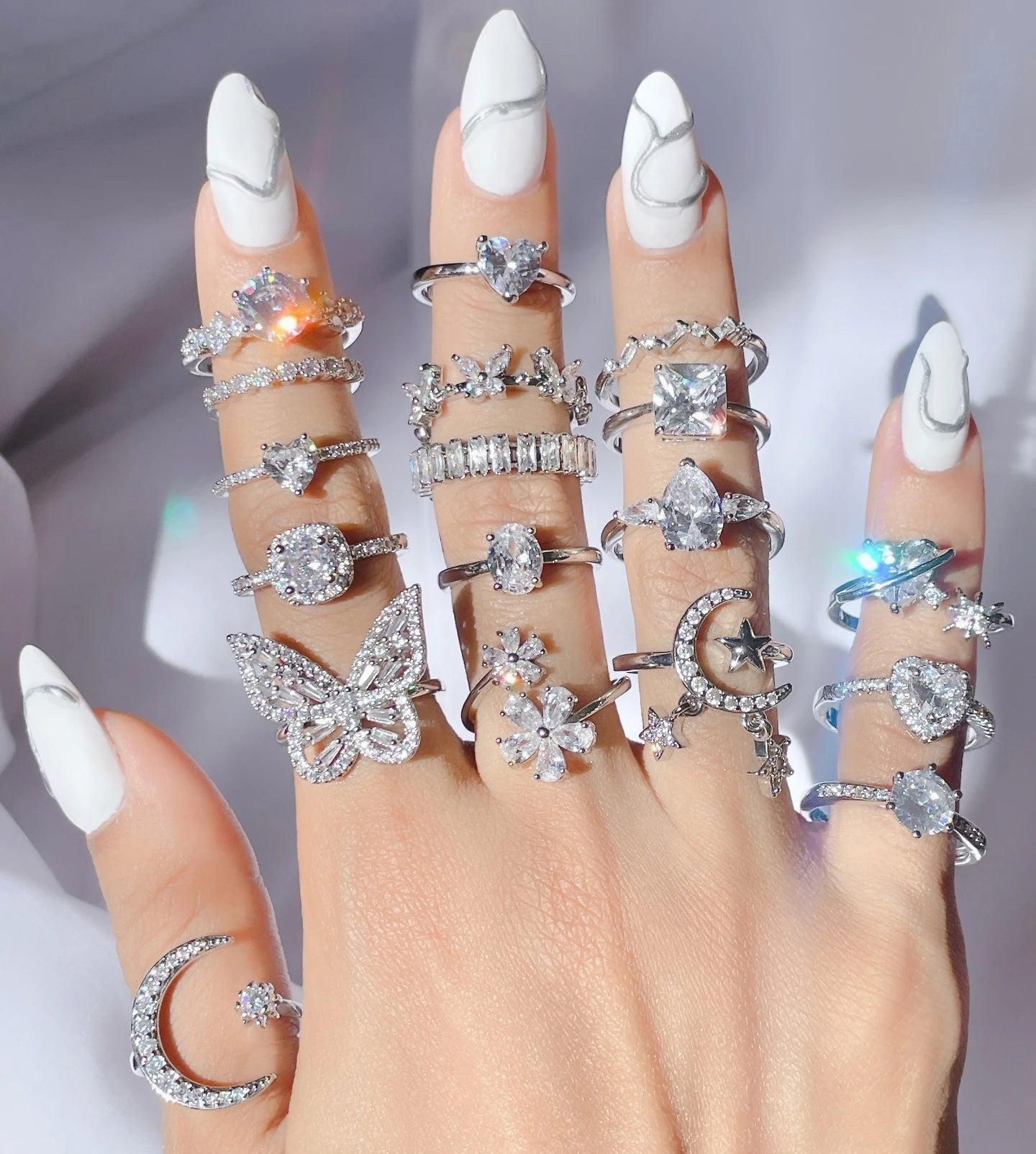 Fashion Eternity Rhodium Plated 925 Sterling Silver Zircon Iced Out Women Wedding Rings