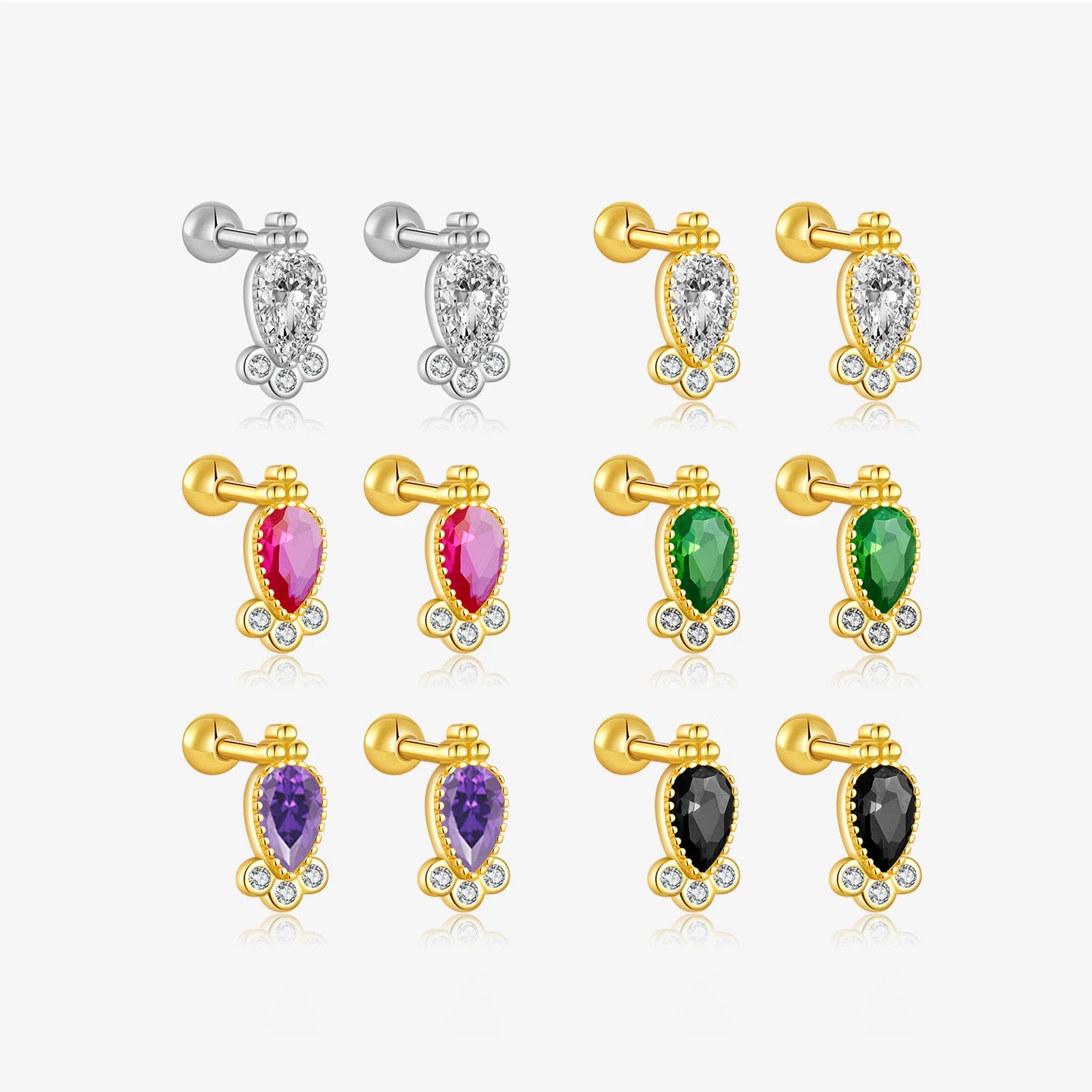 FUAMAY Dainty Aretes 925 Sterling Silver Vintage Ball Back Earrings for Women Purple Rose Green Black Zircon Stud Earrings