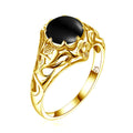 Szjinao Solid 925 Sterling Silver Yellow Gold Prong Set Black Onyx Gemstone Vintage Wedding Ring for Women